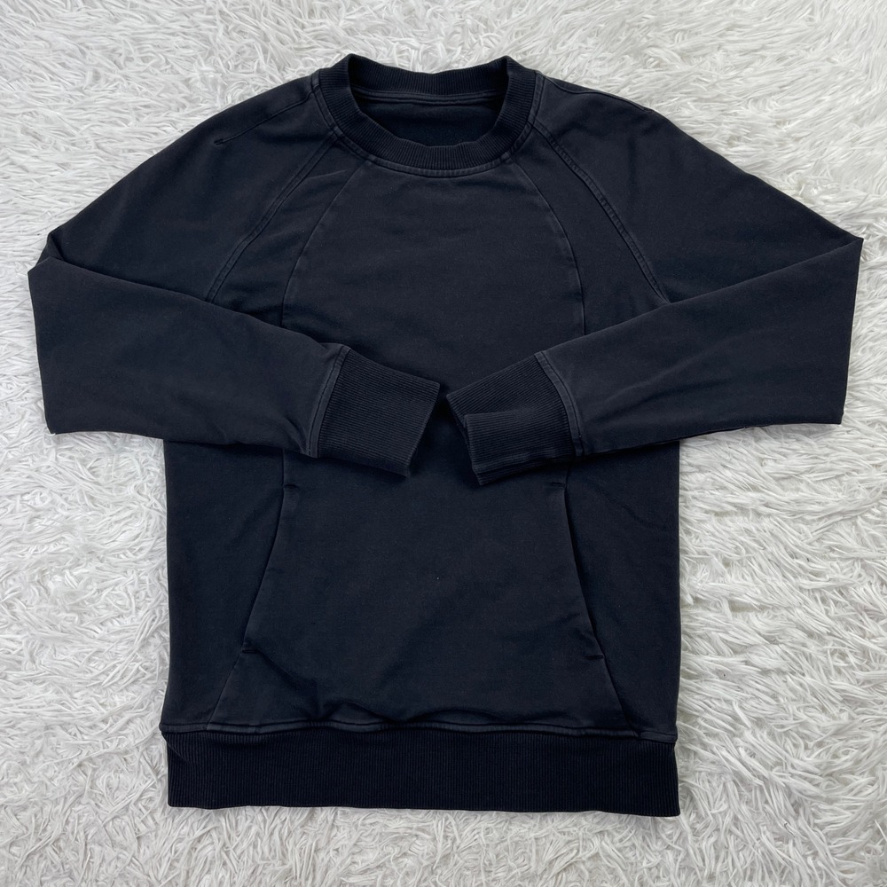 Lululemon Sweater Womens 4 Black Scuba Crew Neck Fleece Sweatshirt Casual Gym‎